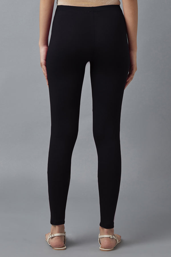 Black Solid Skinny Fit Tights With Elasticated Waist