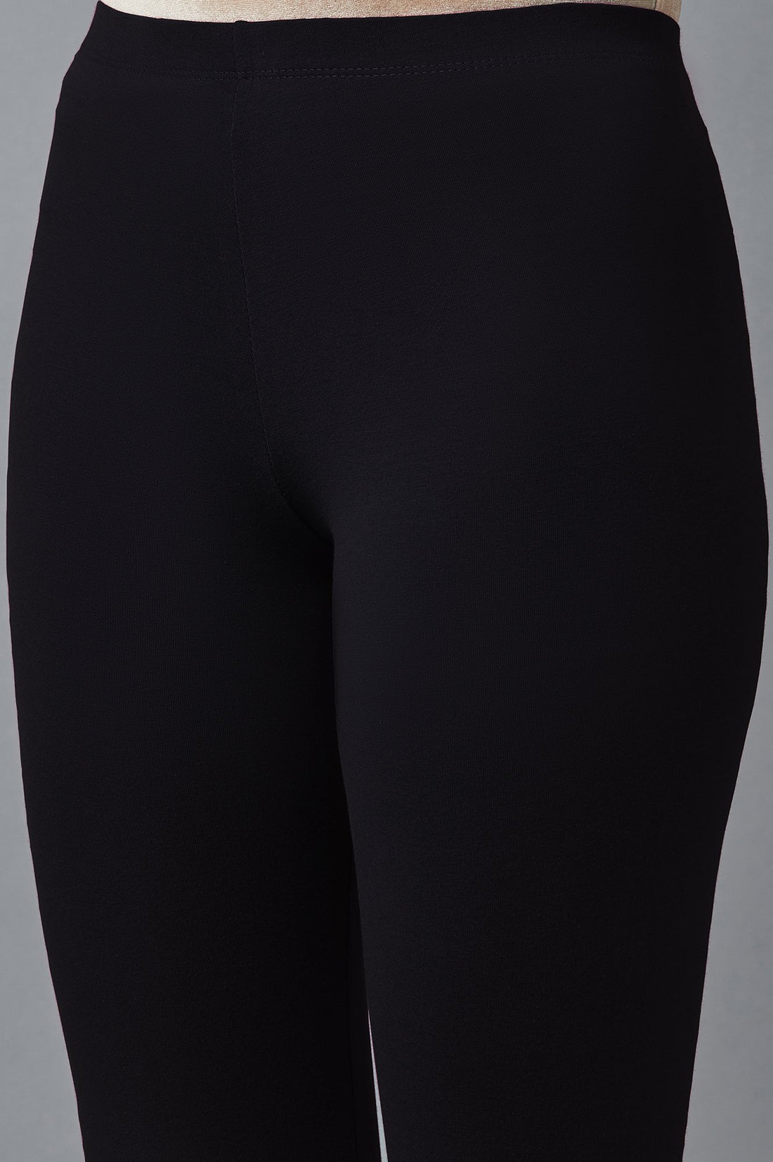 Black Solid Skinny Fit Tights With Elasticated Waist