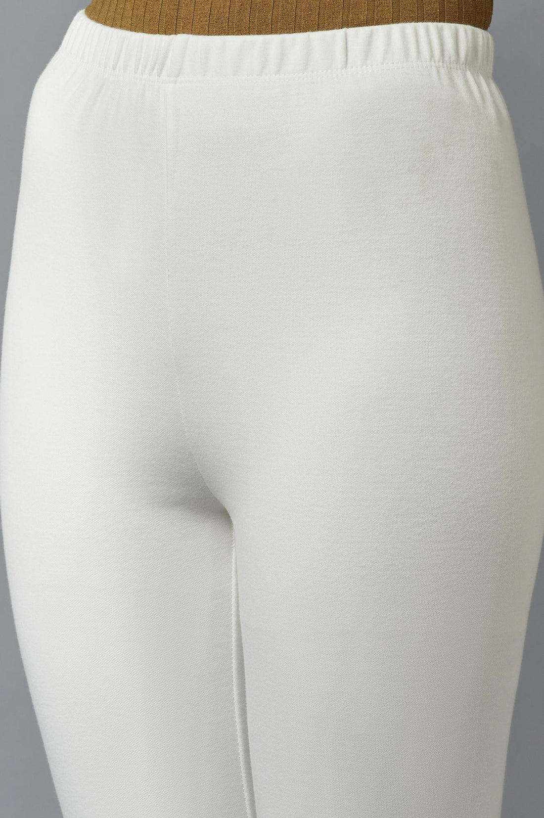 White Solid Skinny Fit Cotton Tights With Elasticated Waistband