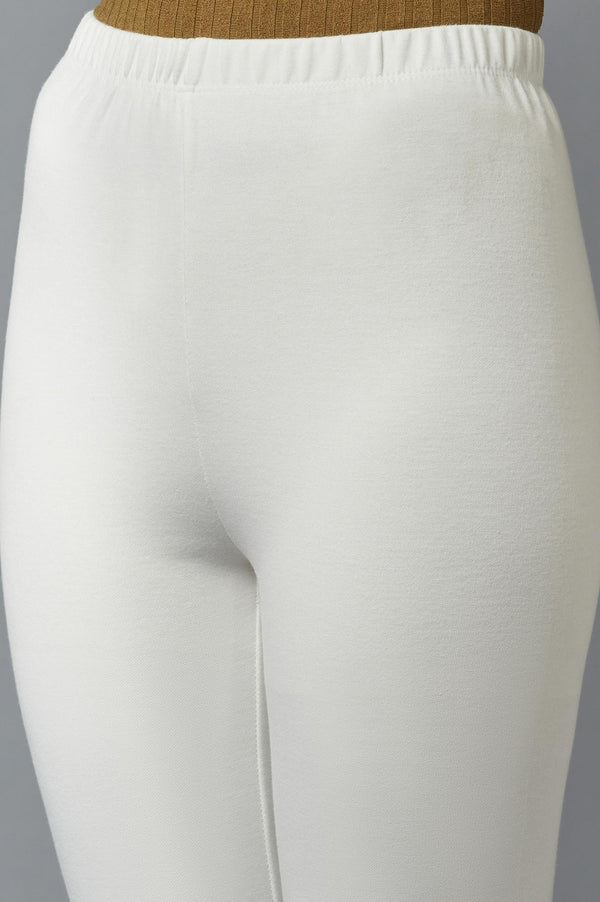 White Solid Skinny Fit Cotton Tights With Elasticated Waistband