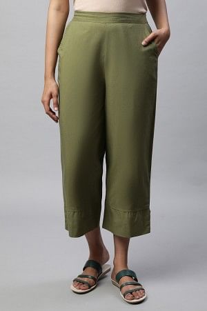 Green Flared Ankle Length Palazzo