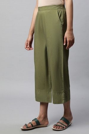 Green Flared Ankle Length Palazzo