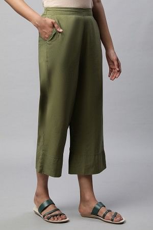 Green Flared Ankle Length Palazzo