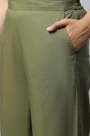 Green Flared Ankle Length Palazzo