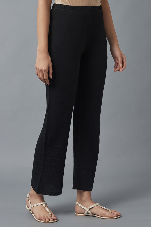 Black Pointelle Flared Acrylic Palazzo With Elasticated Waist