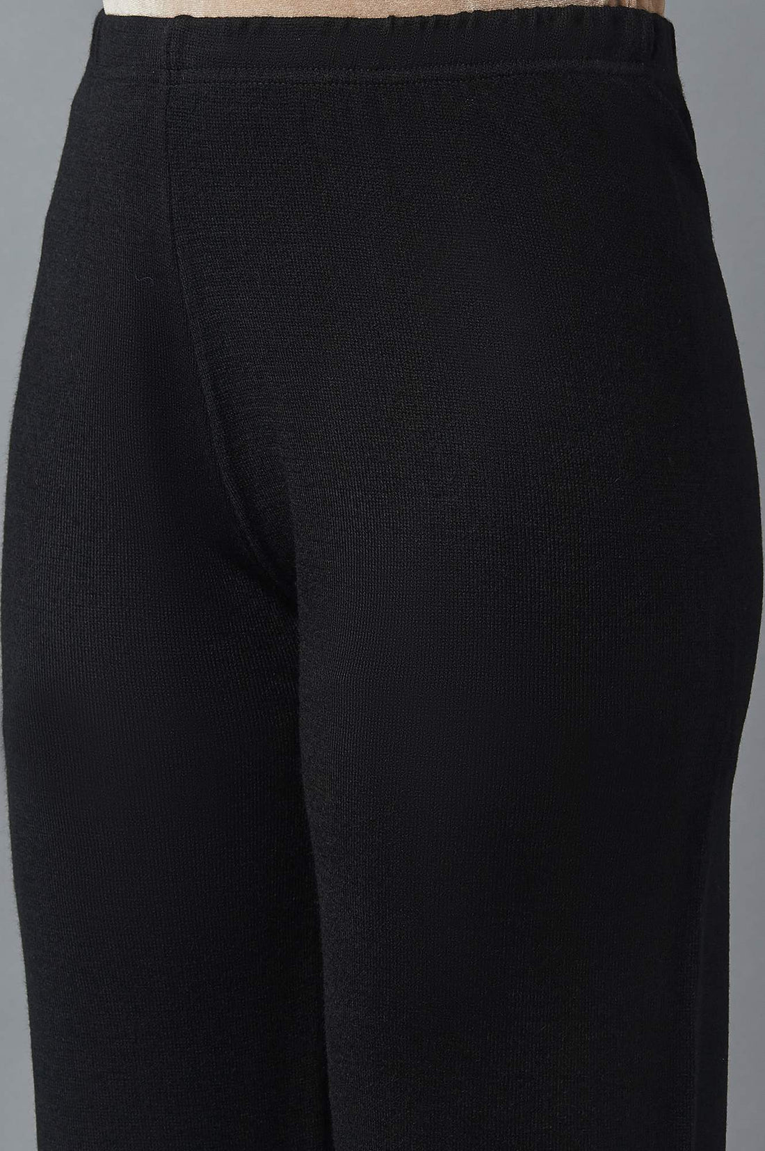 Black Pointelle Flared Acrylic Palazzo With Elasticated Waist