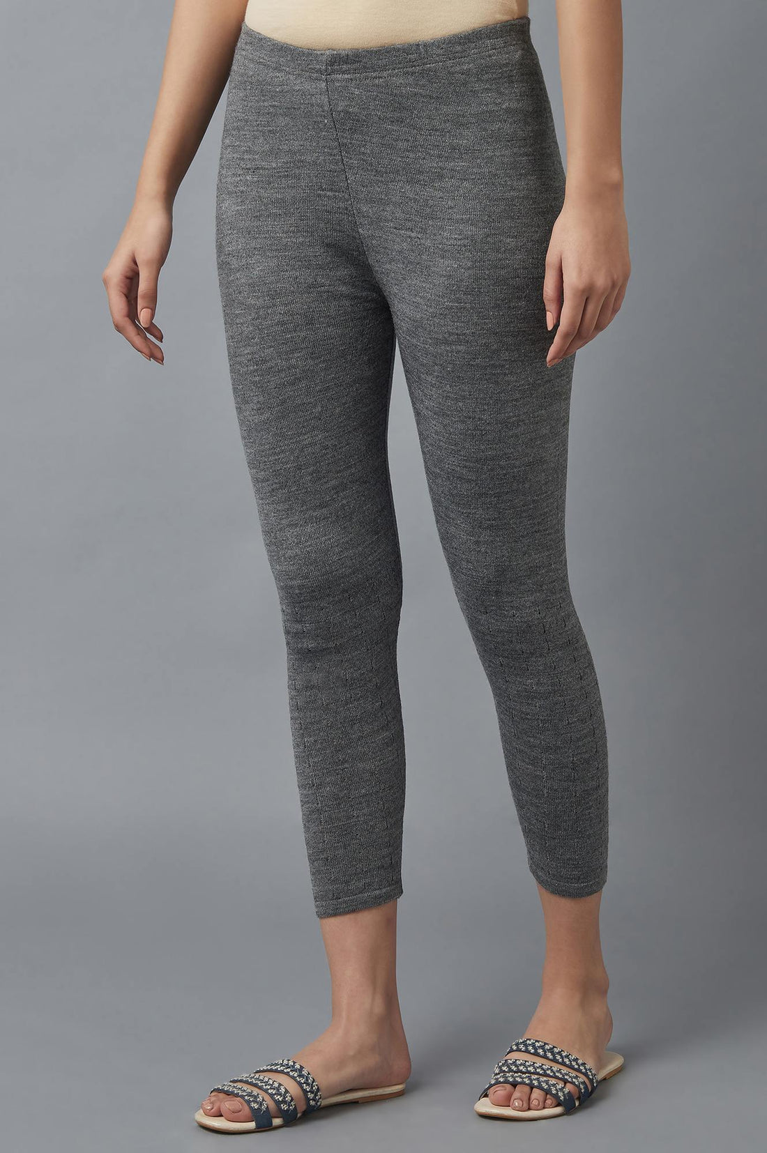 Grey Pointelle Skinny Fit Tights With Elasticated Waist