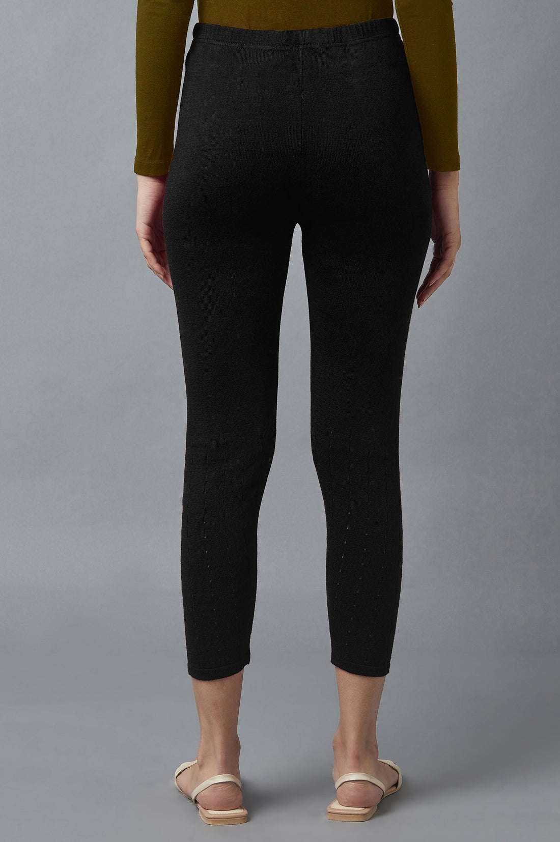 Black Pointelle Skinny Fit Tights With Elasticated Waist