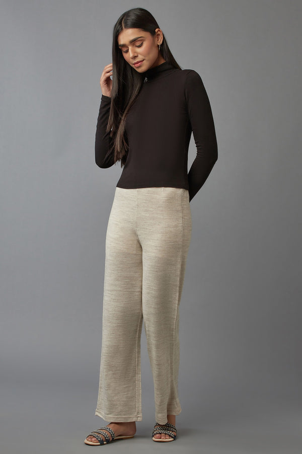 Beige Pointelle Skinny Fit Acrylic Tights With Elasticated Waist