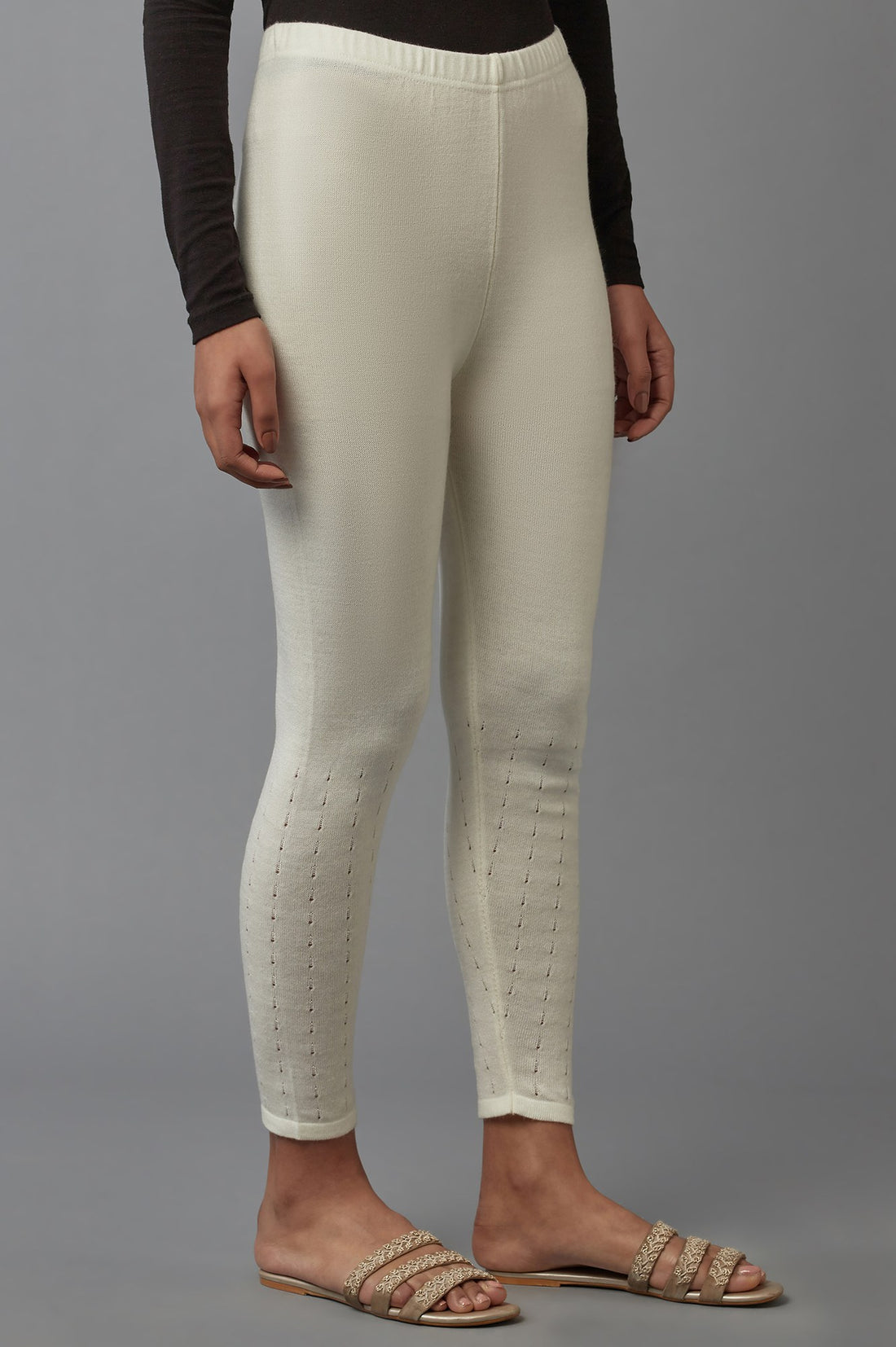 White Pointelle Skinny Fit Tights With Elasticated Waist