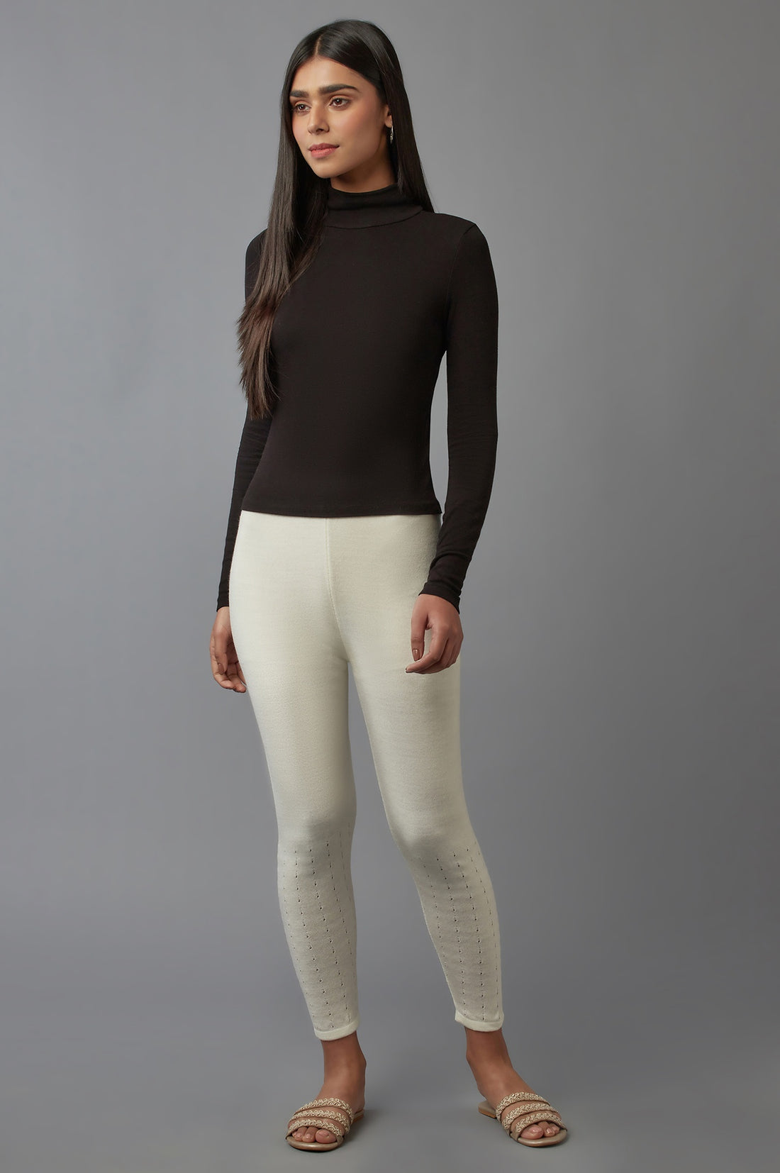 White Pointelle Skinny Fit Tights With Elasticated Waist