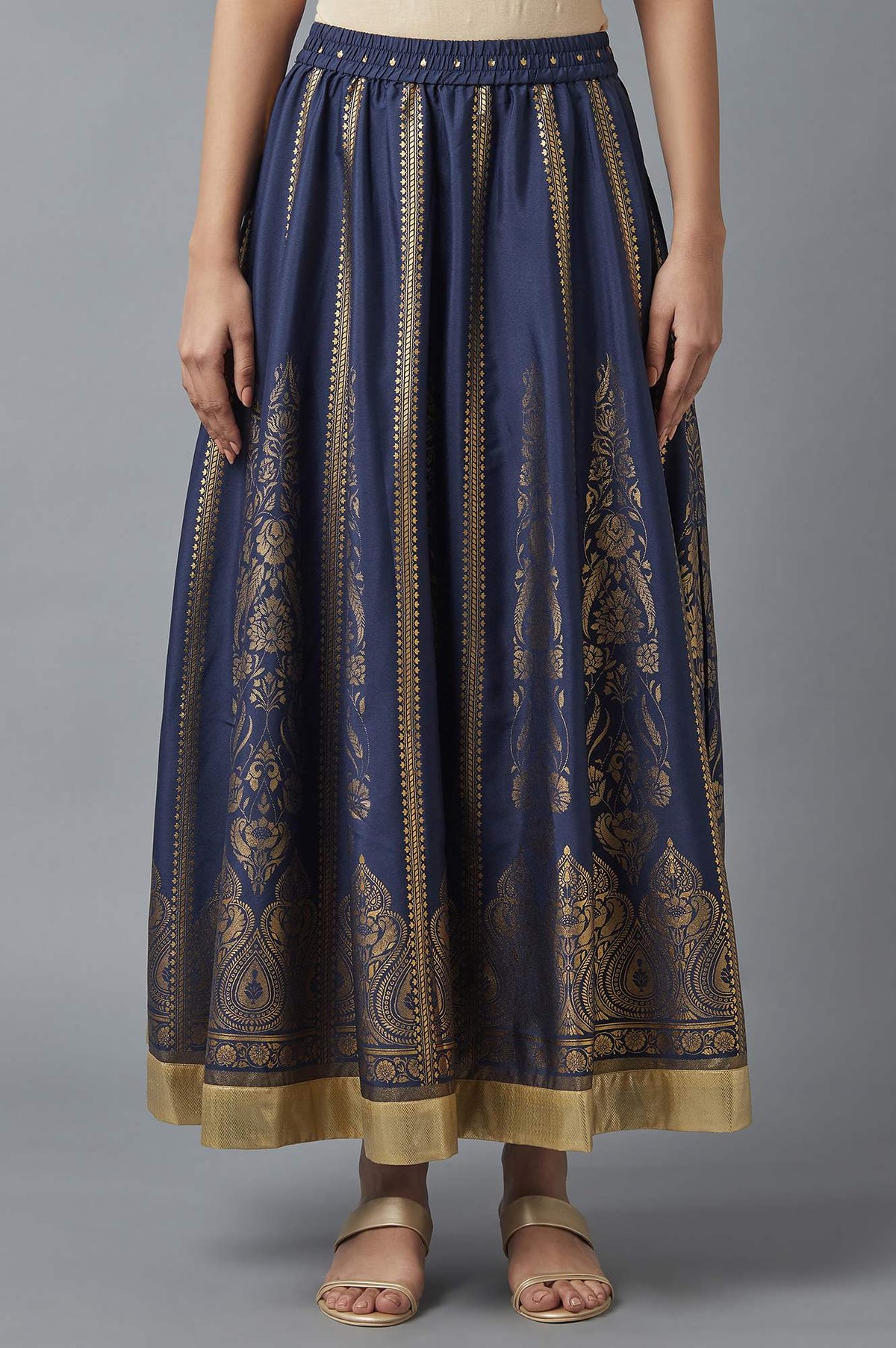 Navy Floral Print Skirt - S