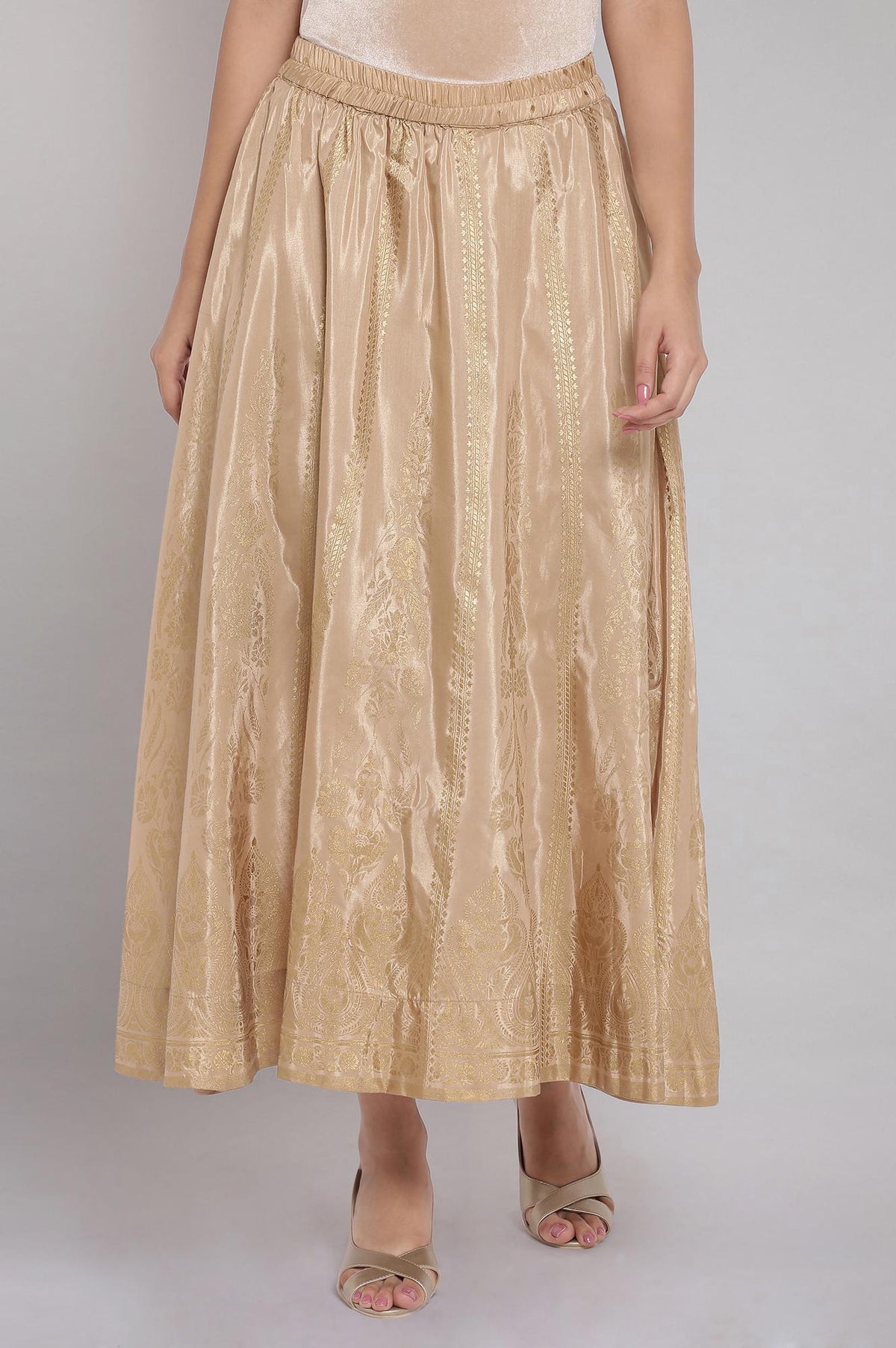 Gold Skirt with Foil Print - S