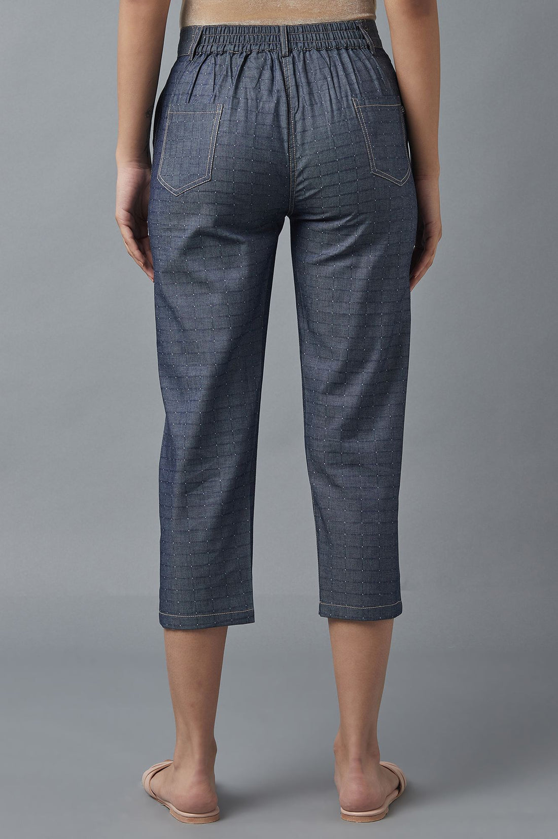 Blue Polka Dots Straight Fit Denim Culottes With Front Zip