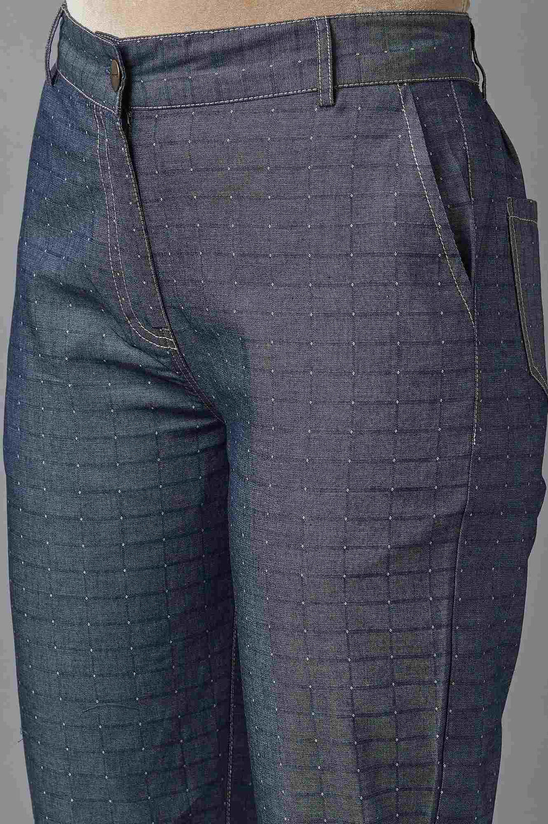 Blue Polka Dots Straight Fit Denim Culottes With Front Zip