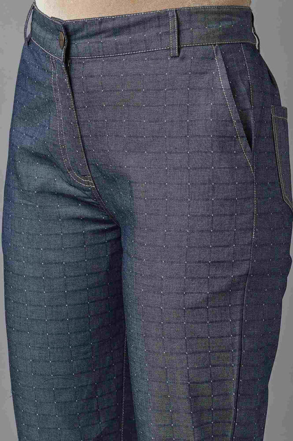 Blue Polka Dots Straight Fit Denim Culottes With Front Zip