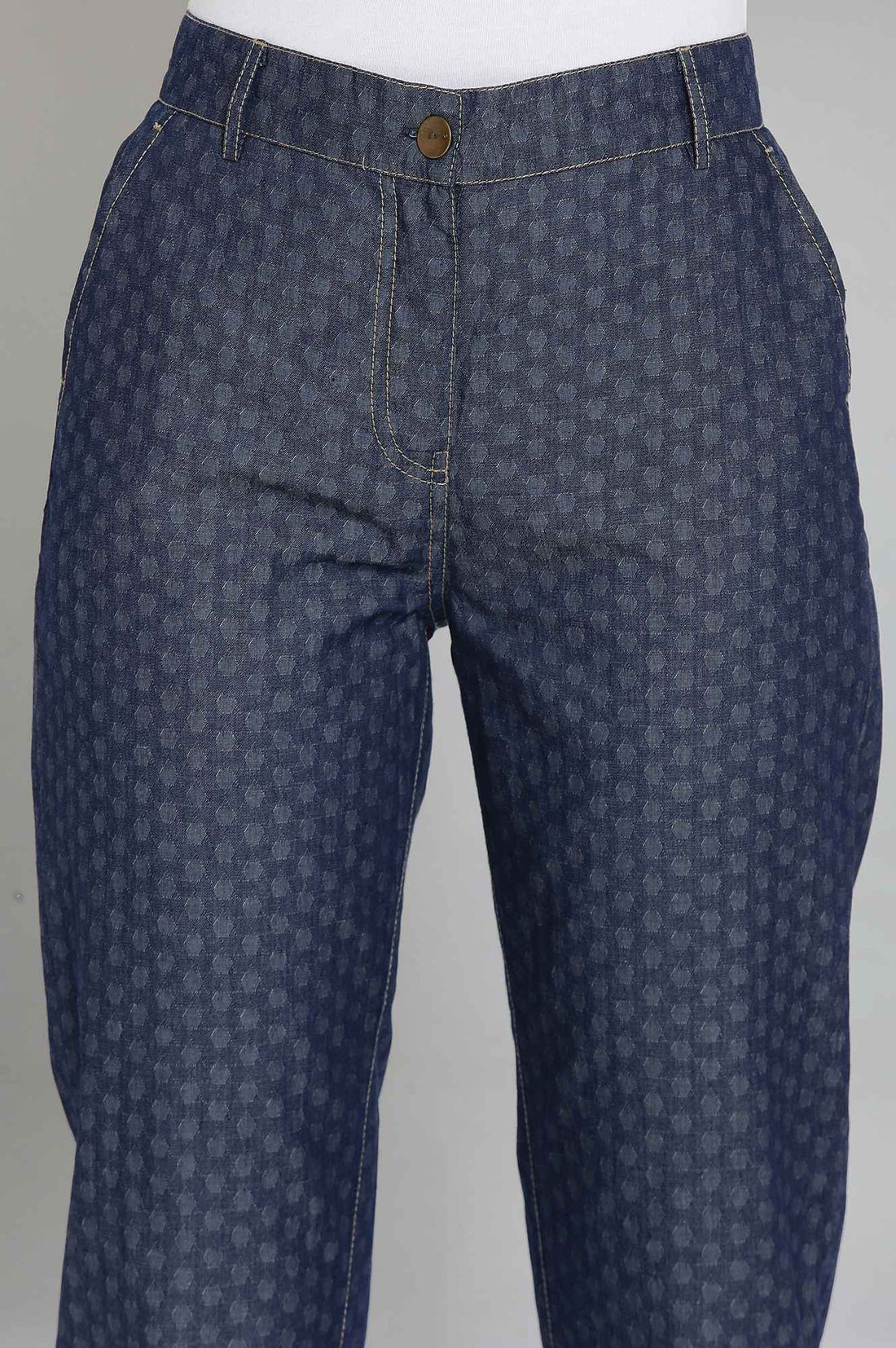 Blue Polka Dots Wide Leg Denim Culottes With Elasticated Waist