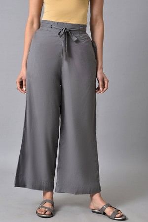 Grey Flared Ankle Length Palazzo