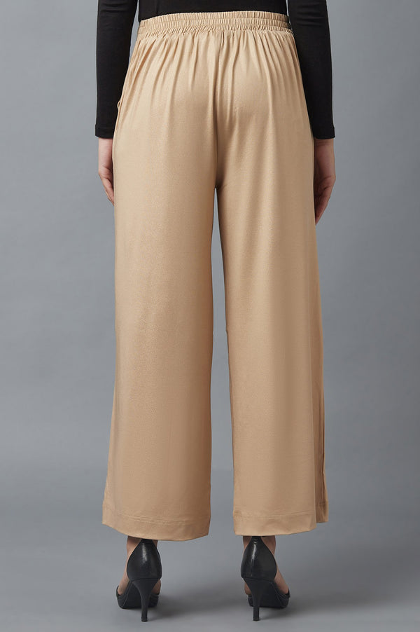 Rose Gold Solid Straight Fit Cotton Palazzo With Side Pockets