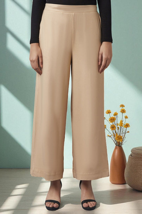 Buy Rose Gold Solid Straight Fit Cotton Palazzo With Side Pockets