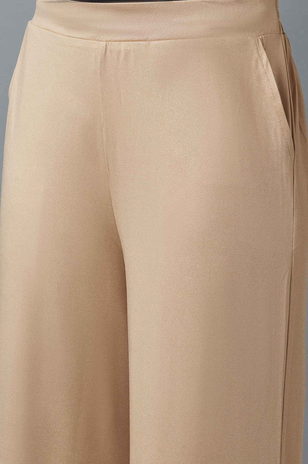Rose Gold Solid Straight Fit Cotton Palazzo With Side Pockets