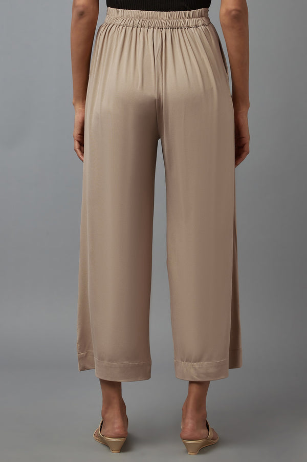 Gold Solid Straight Fit Palazzo With Side Pockets