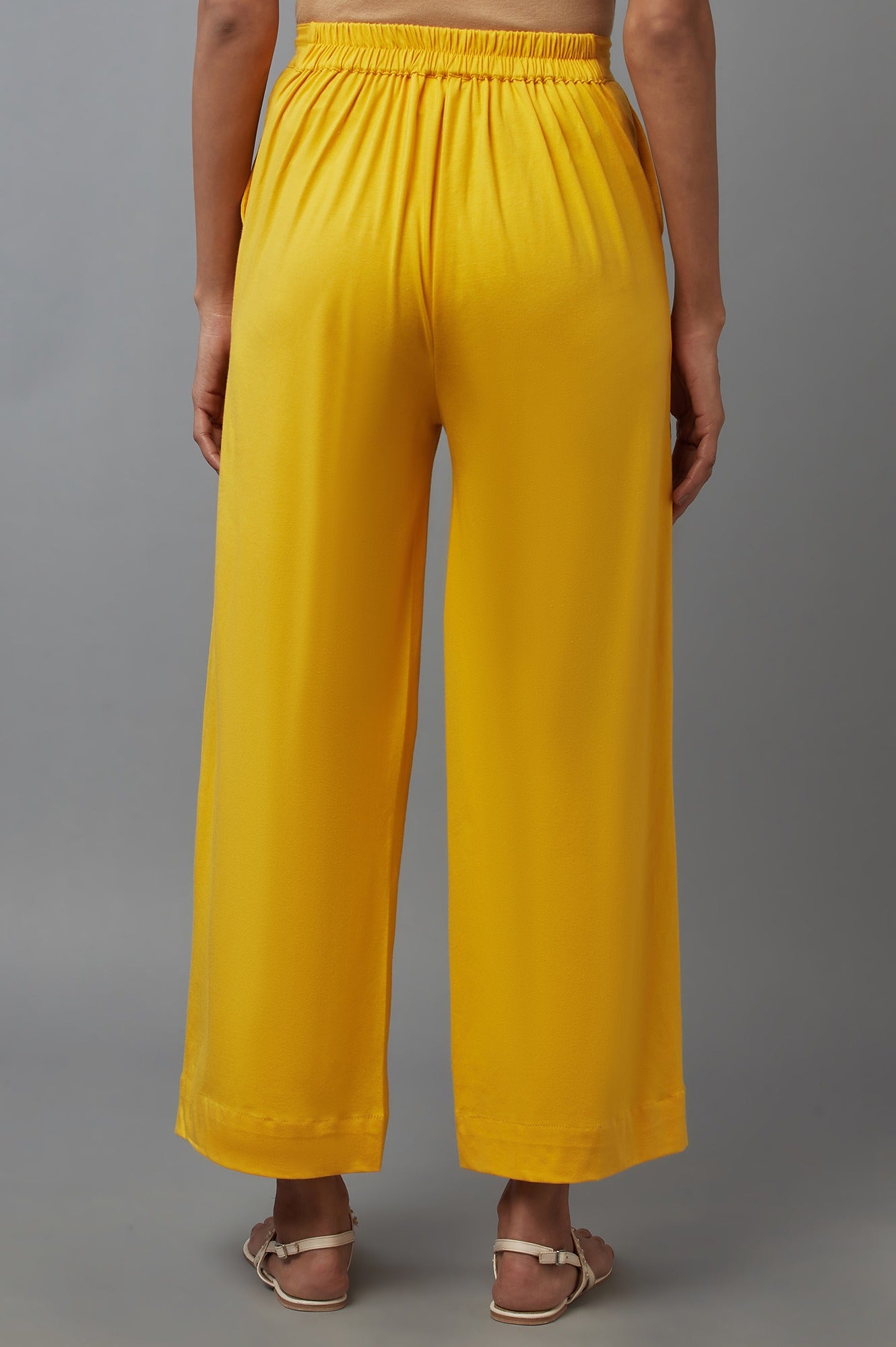 Yellow Cotton Lycra Straight Palazzo