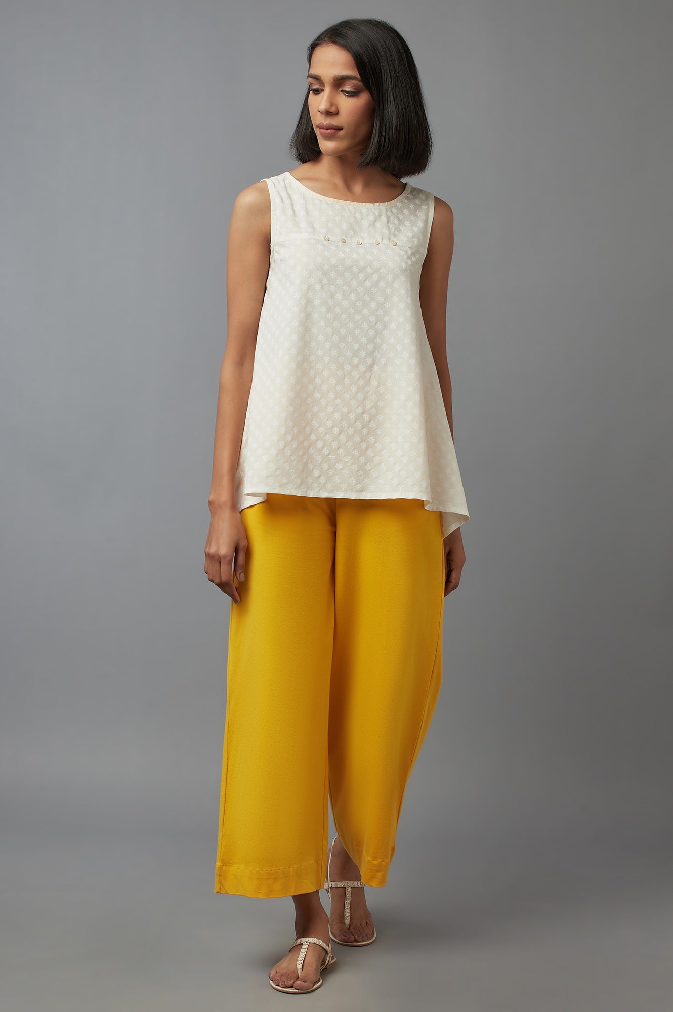 Yellow Cotton Lycra Straight Palazzo