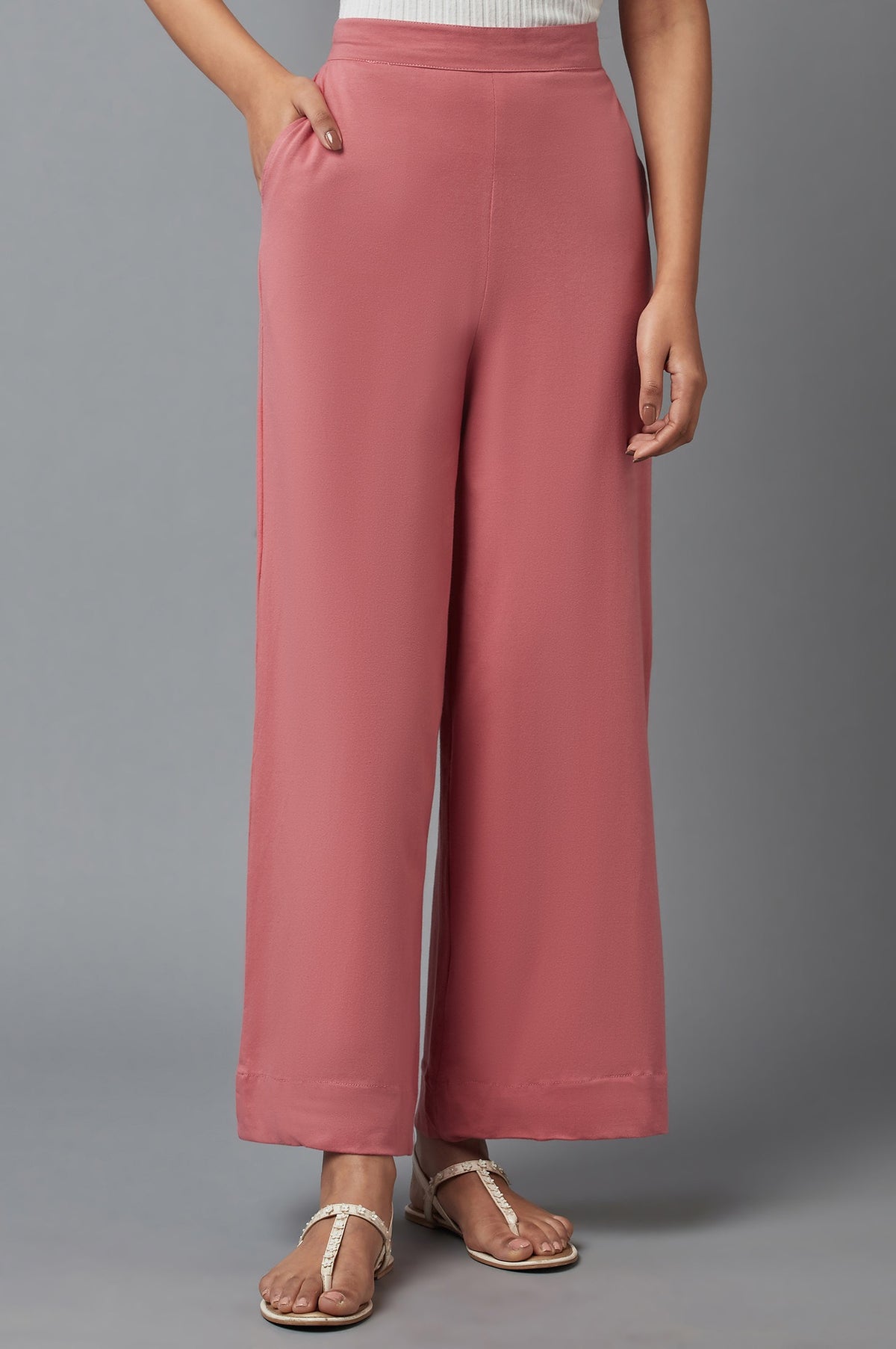 Maroon Cotton Lycra Straight Palazzo - XS