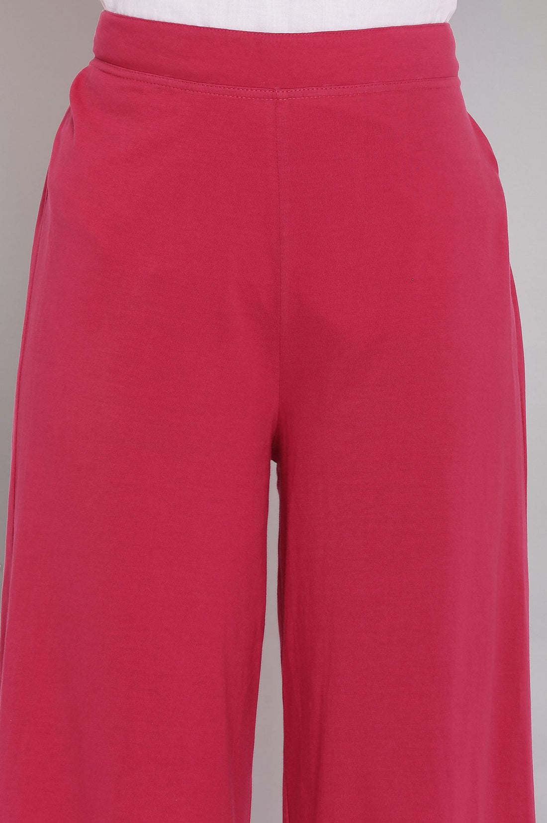 Red Solid Straight Fit Cotton Palazzo With Elasticated Waist