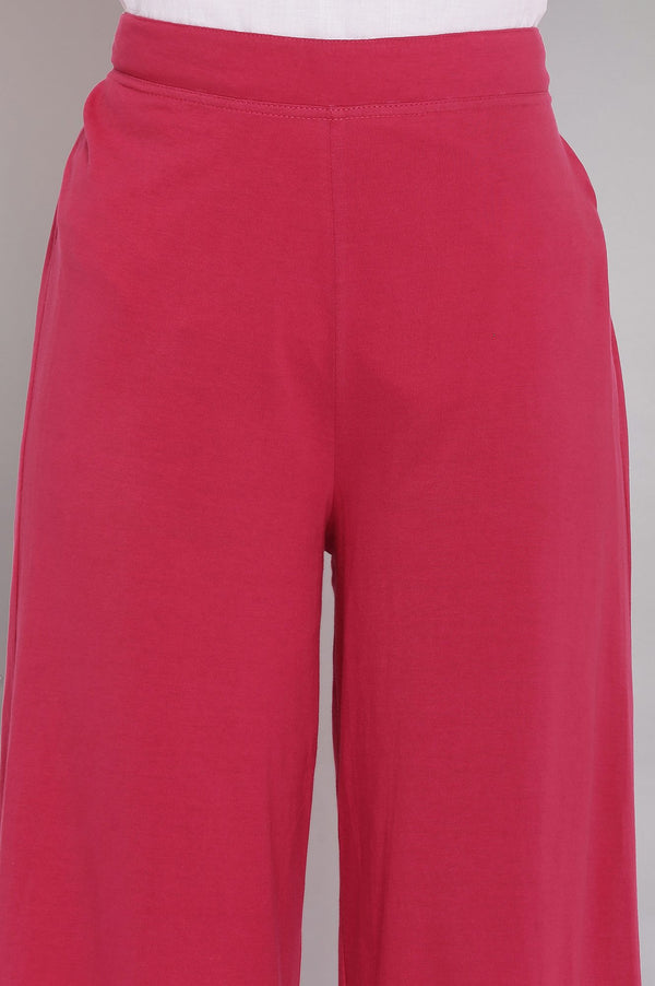 Red Solid Straight Fit Cotton Palazzo With Elasticated Waist