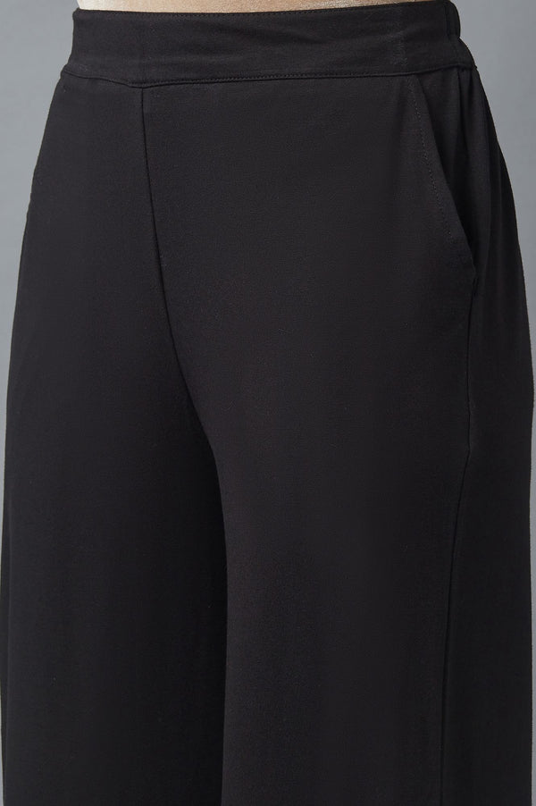Black Solid Straight Fit Cotton Palazzo With Side Pockets