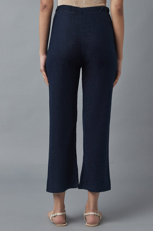 Navy Blue Solid Boot Cut Palazzo With Elasticated Waist