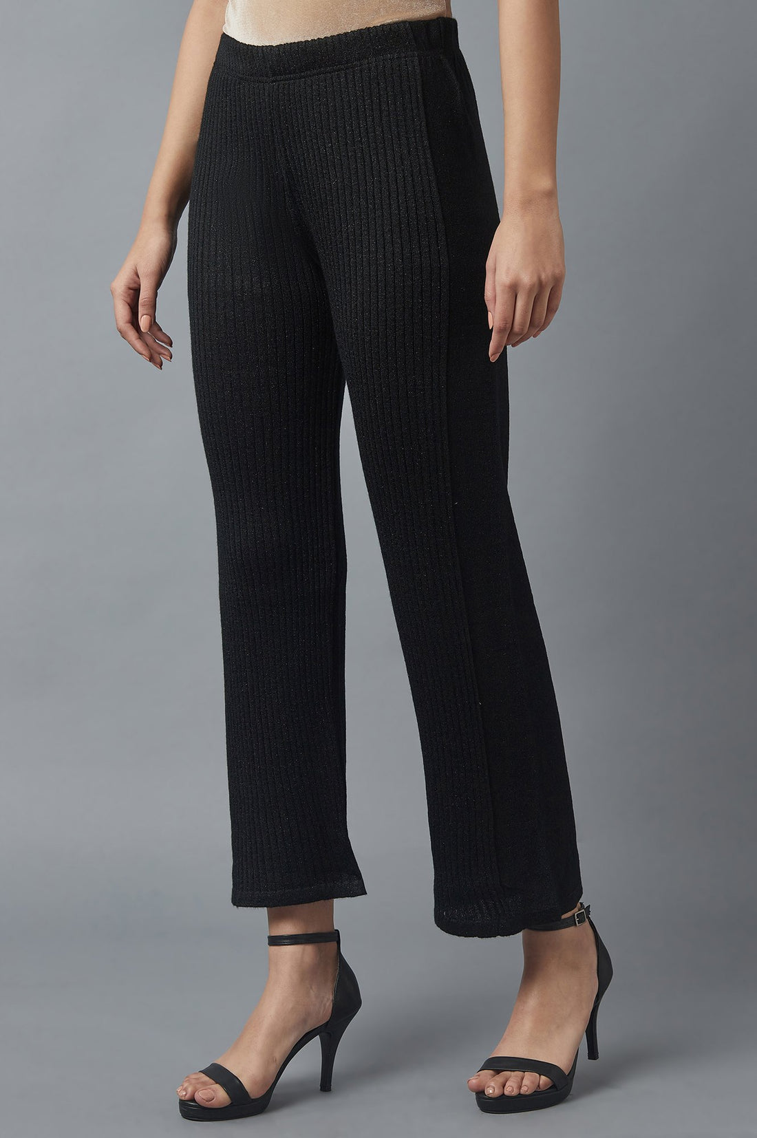 Black Solid Boot Cut Palazzo With Elasticated Waist