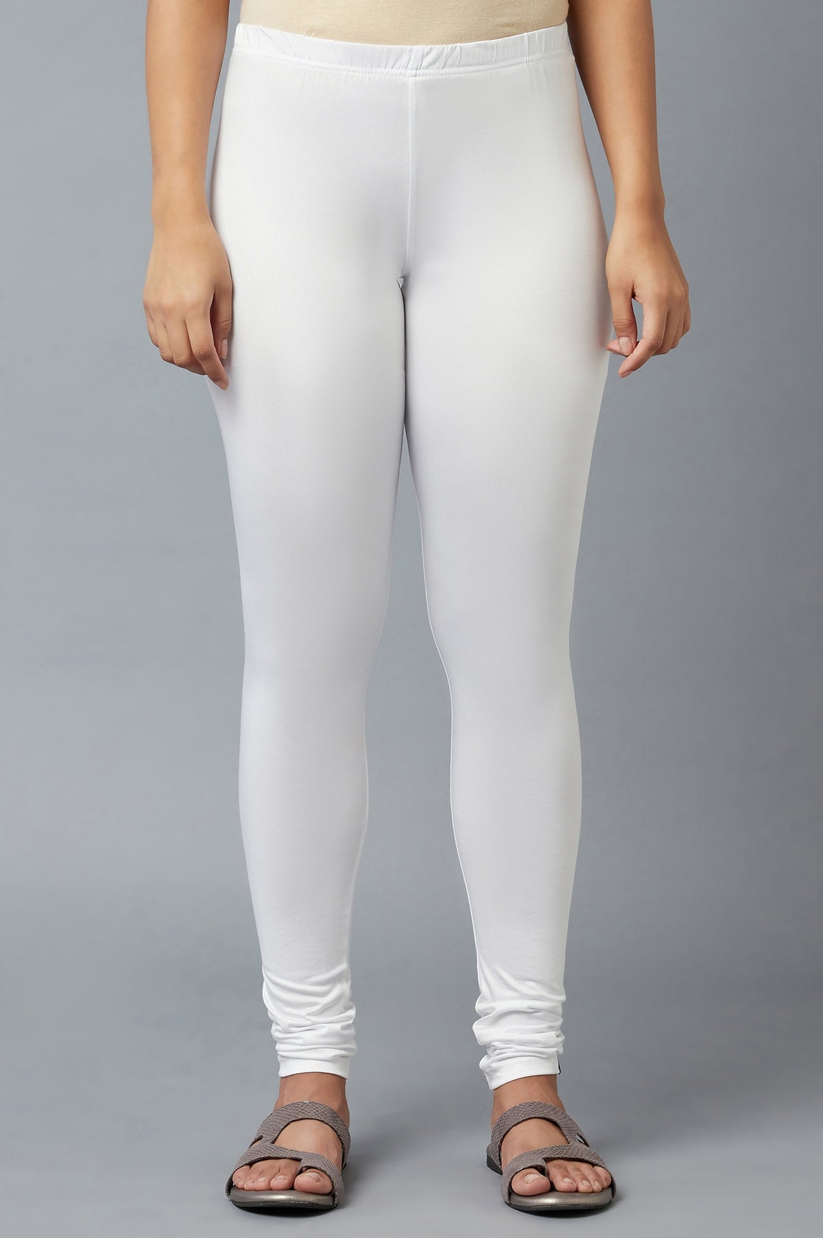 Elleven Women's Shimmer White Skin Fit Churidar - S
