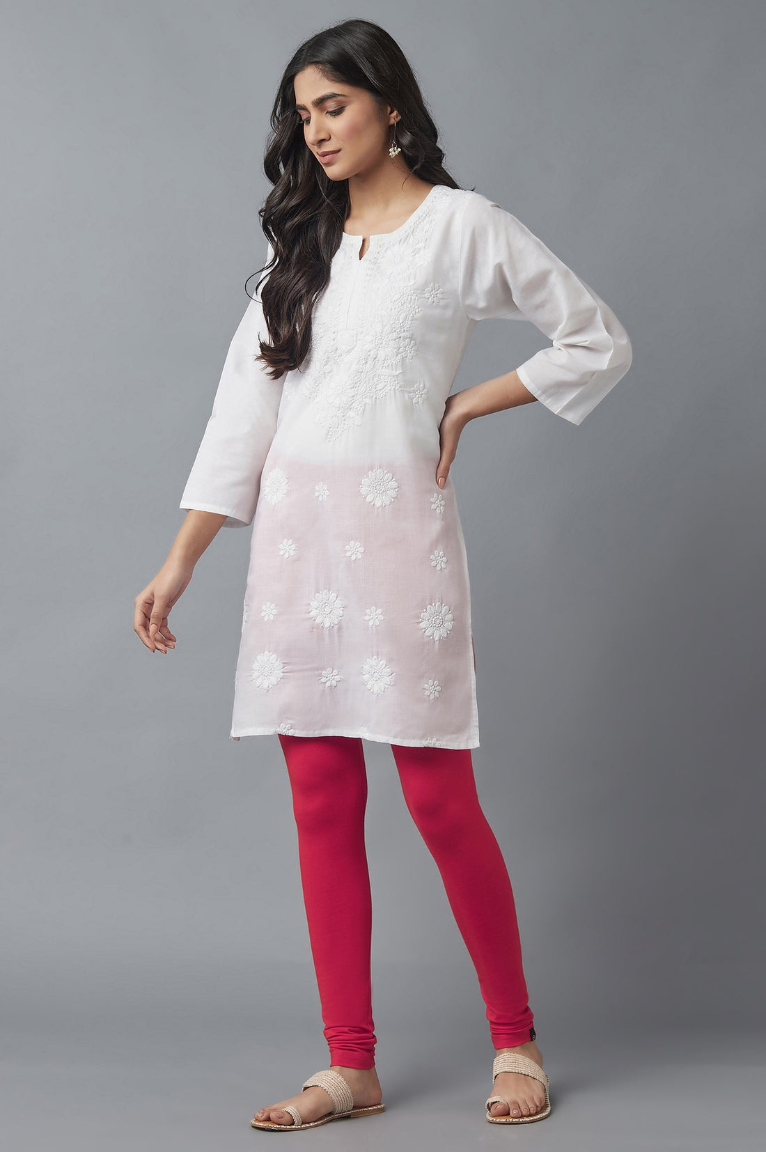 Pink Solid Skinny Fit Cotton Tights With Elasticated Waist