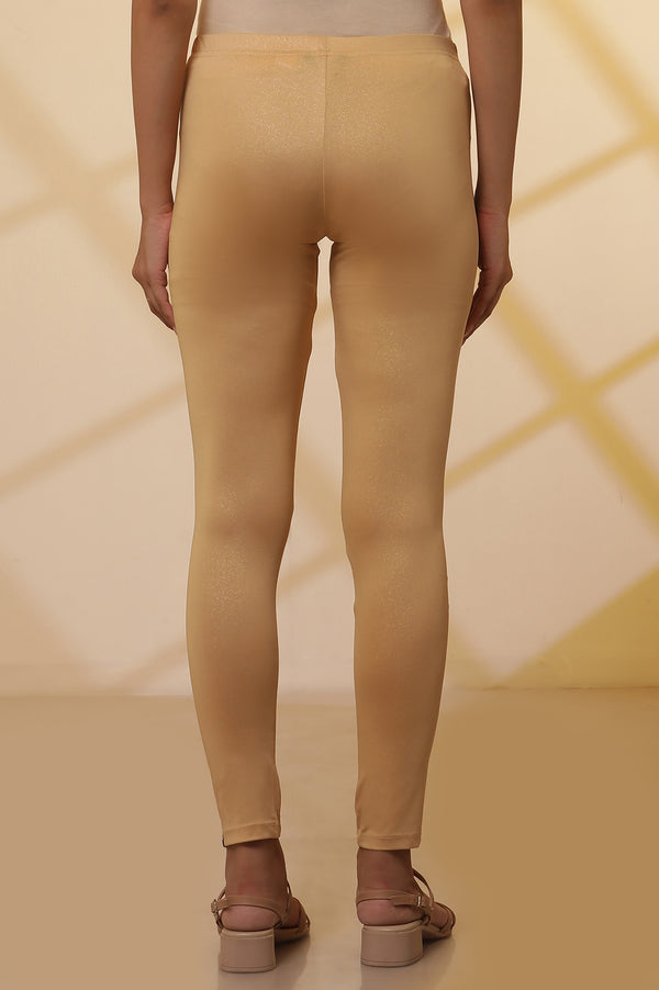 Gold Solid Skinny Fit Tights With Elasticated Waist