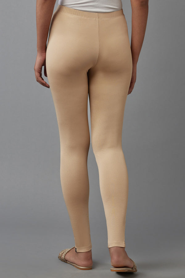 Gold Solid Skinny Fit Tights With Elasticated Waist