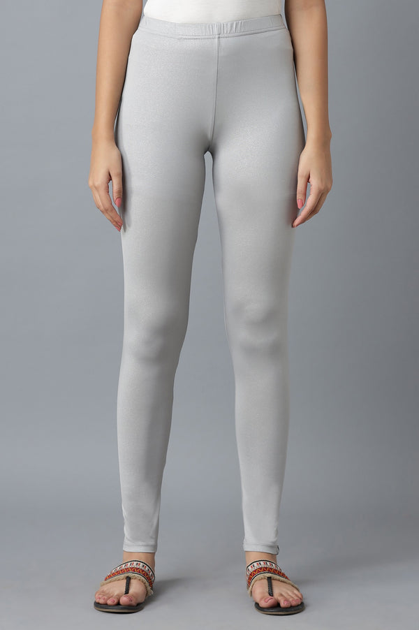 Silver Solid Skinny Fit Tights With Elasticated Waist