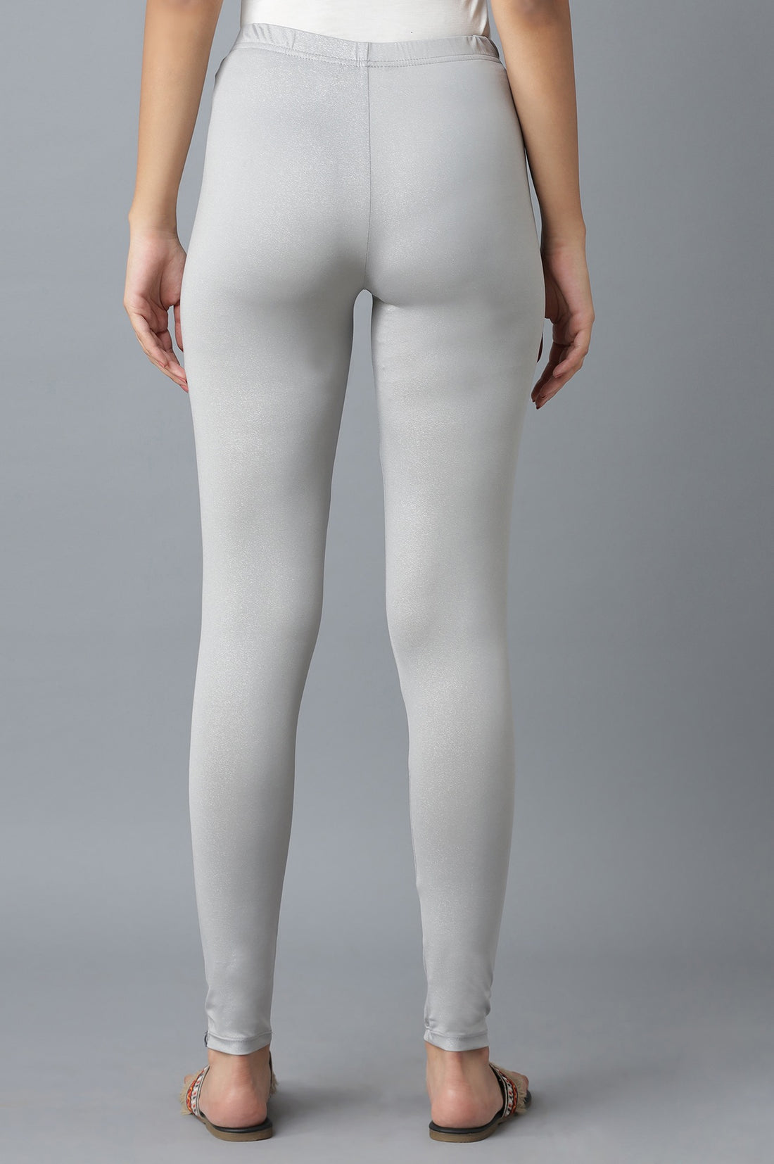 Silver Solid Skinny Fit Tights With Elasticated Waist