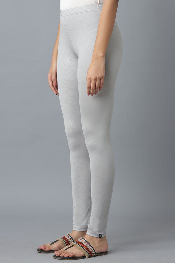 Silver Solid Skinny Fit Tights With Elasticated Waist