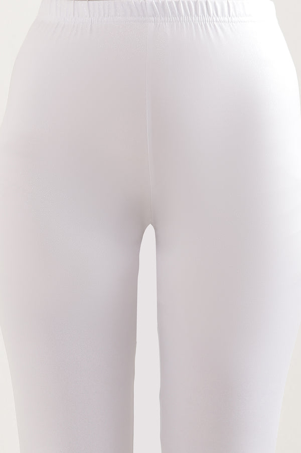 White Solid Skinny Fit Tights With Elasticated Waist