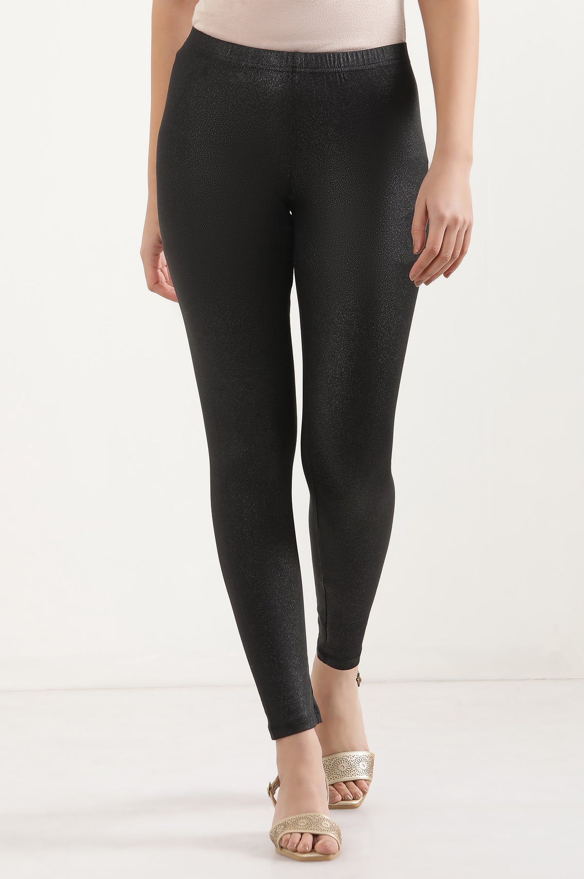 Elleven Women's Black Solid Skinny Fit Tights With Elasticated Waist - XS