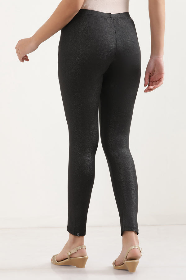 Black Solid Skinny Fit Tights With Elasticated Waist