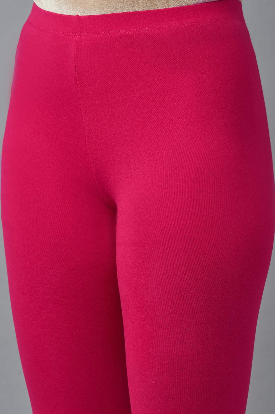 Pink Solid Skinny Fit Cotton Tights With Elasticated Waist