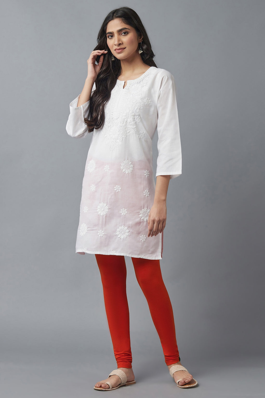 Red Solid Skinny Fit Cotton Tights With Elasticated Waist