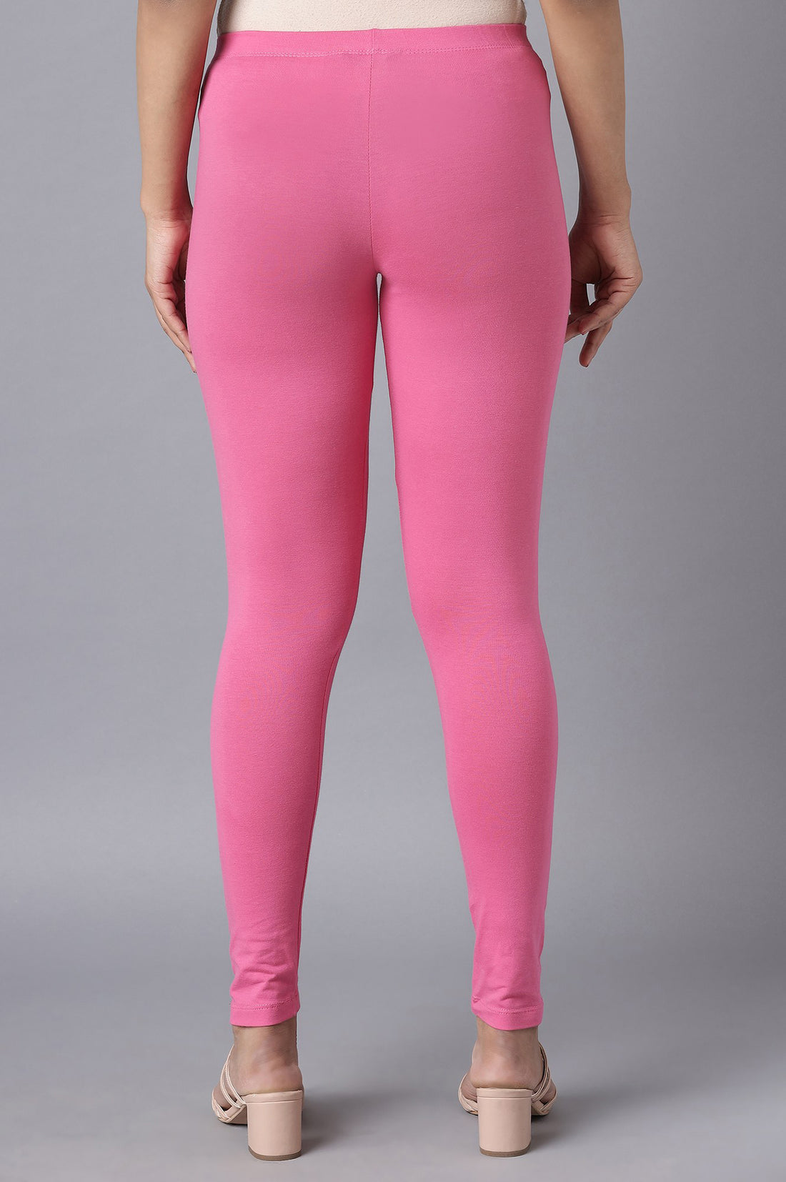 Pink Solid Skinny Fit Cotton Tights With Elasticated Waistband