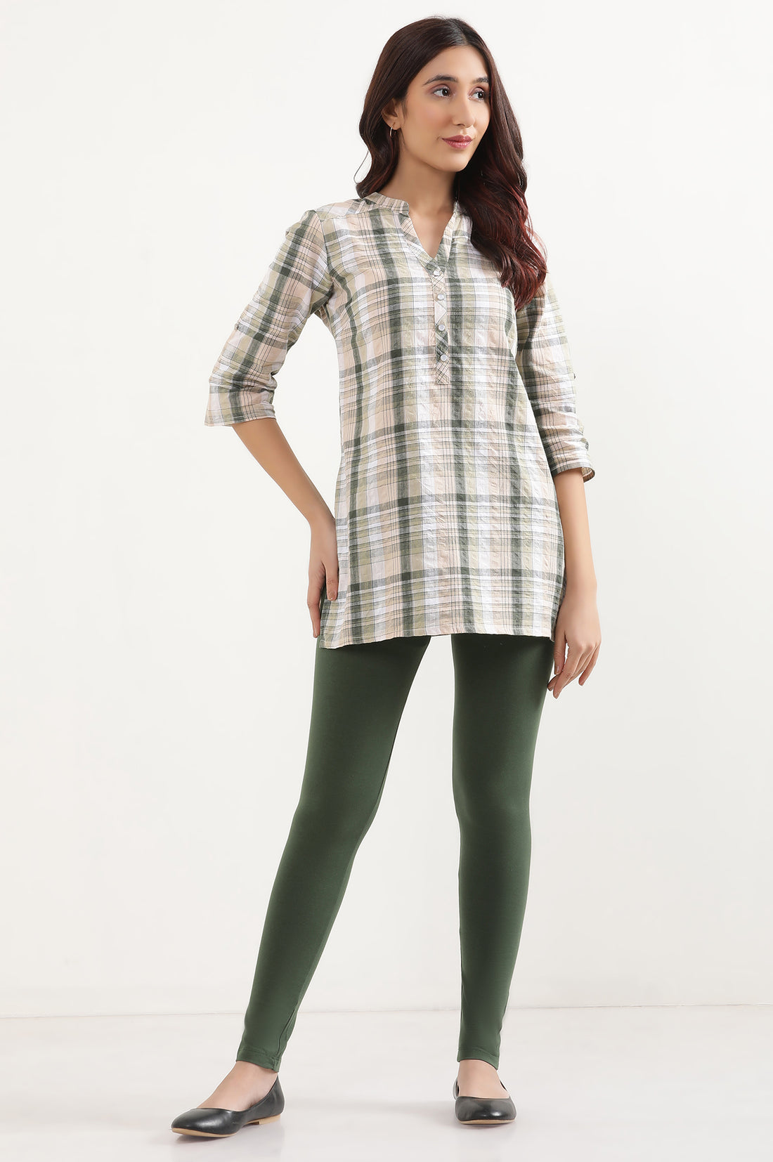 Green Solid Skinny Fit Cotton Tights With Elasticated Waist