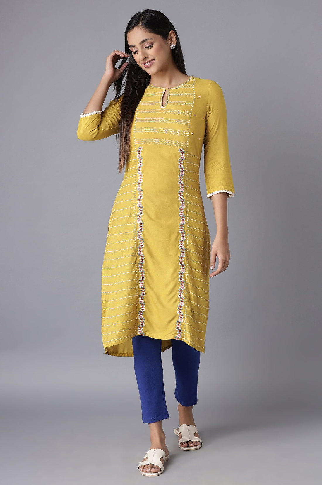 Blue Solid Skinny Fit Cotton Tights With Elasticated Waist