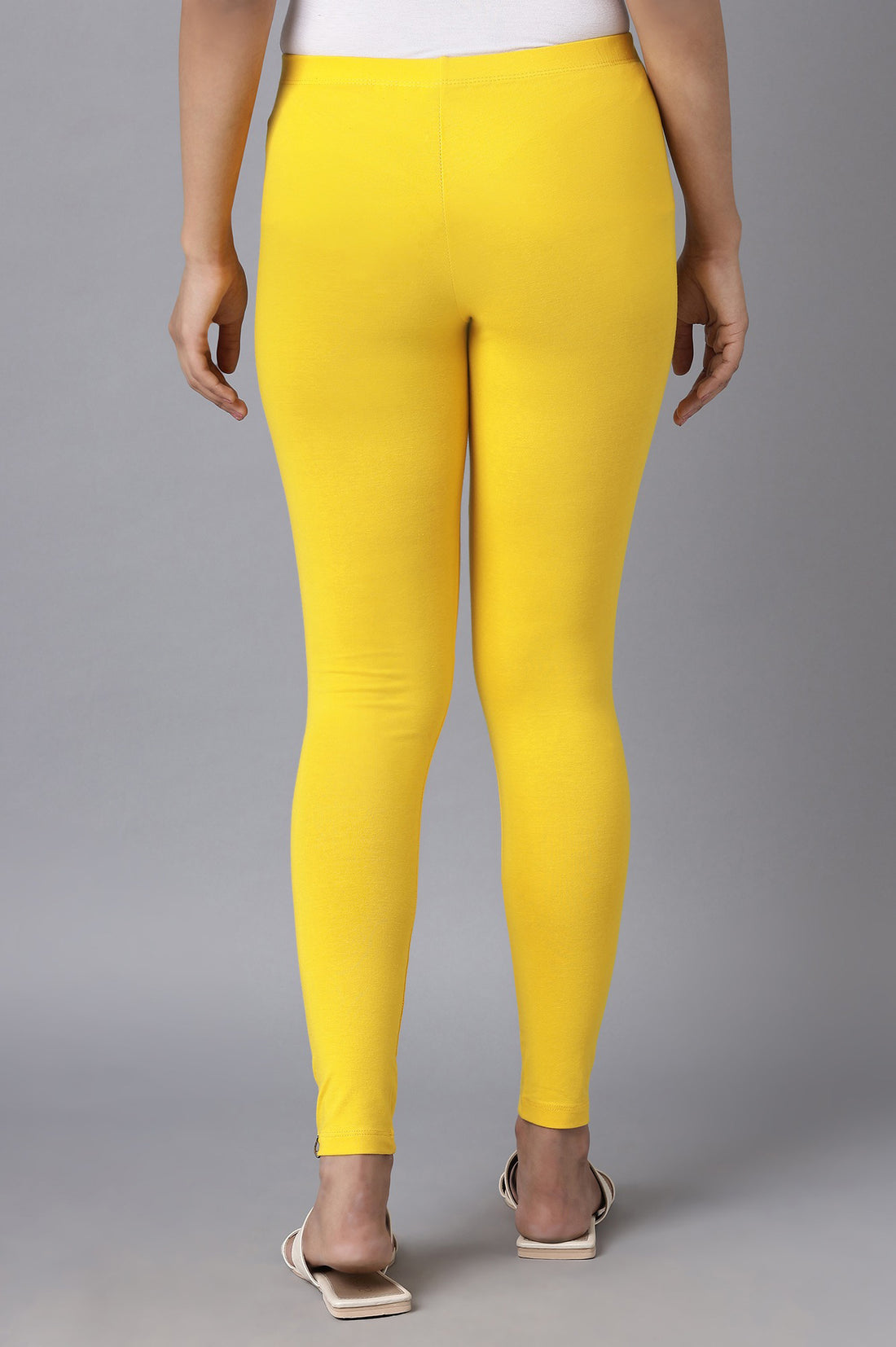 Yellow Solid Skinny Fit Cotton Tights With Elasticated Waistband